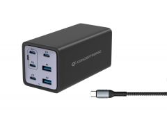 OZUL06BE 200W 6-Port GaN USB PD Charger, USB-C Charging Cable incl., USB-C x 4, USB-A x 2, QC 3.0, PPS, PD 3.1