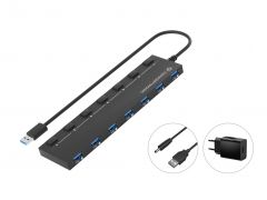 HUBBIES19BP 7-Port-USB 3.0-Hub mit 5.0V/3.0A Netzteil, 90 cm Kabel, einzelner Netzschalter, USB 3.2 Gen 1