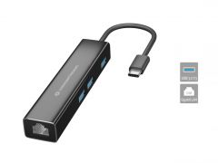 DONN07B USB-C to Gigabit Network Adapter with 3-Port USB Hub, USB-A x 3, Wake-on-LAN