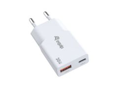245523 Cargador USB PD GaN Slim de 30 W y 2 puertos, USB-C x1, USB-A x1
