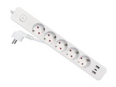 Regleta de 5 tomas de corriente 245555 con 3 x USB (1C + 2A)