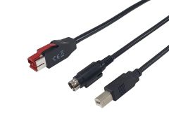 128823 PoweredUSB cable male 24V to  USB-B male + Hosiden Mini-DIN 3 pin male,  3.0m for POS printers and terminals
