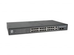 GEP-2841 Switch PoE Gigabit Web Smart de 28 puertos, 2 x Uplink SFP, 2 x Uplink RJ45, 24 salidas PoE, presupuesto de energía PoE de 375 W